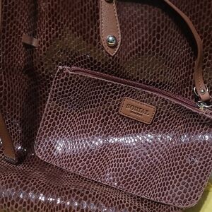 Sorial Chocolate Brown Textured Leather Tote with Matching Zip Pouch